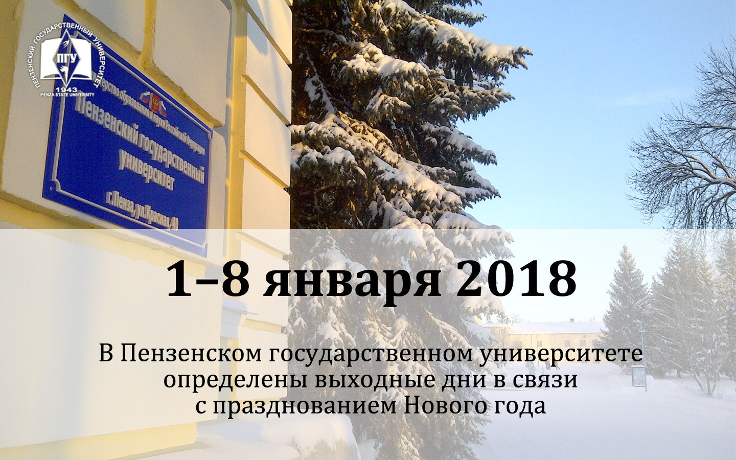 6 января 2018 года. Пензенский государственный университет зима новый год.